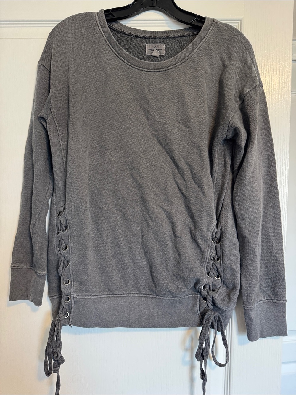American Eagle Outfitters Gray Lace-Up Side Sweatshirt